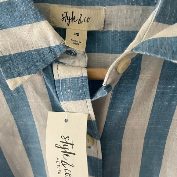 NWT Style & Co. Blue and White Striped Button Down Shirt - Picture 3 of 8